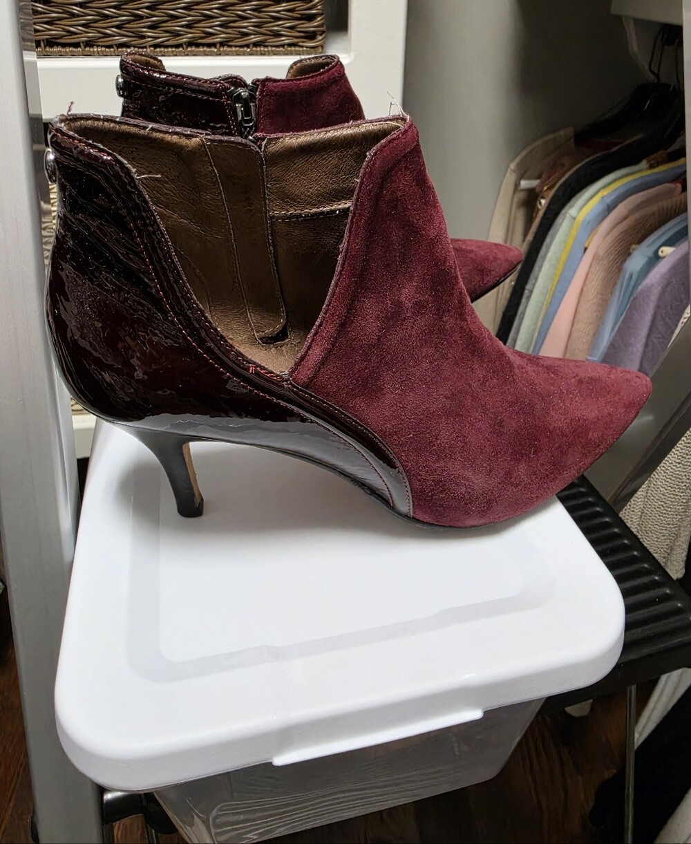 Donald J. Pliner Burgundy Suede & Patent Ankle Booties